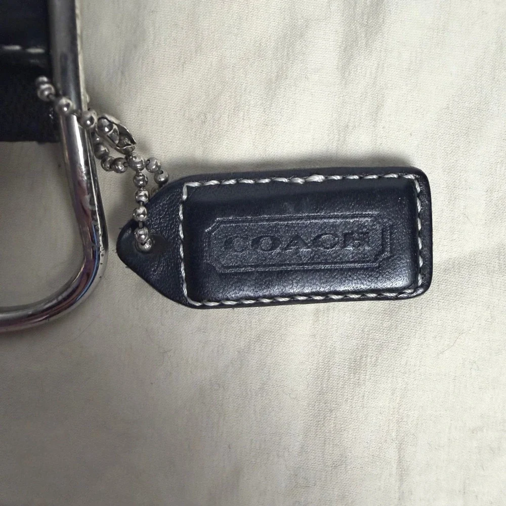 Coach Signature Jacquard Belt Large 8573 Black Silver Buckle 39in Leather